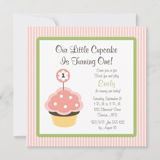 Cute Personalize Pink Cupcake Birthday Invitations (Front)