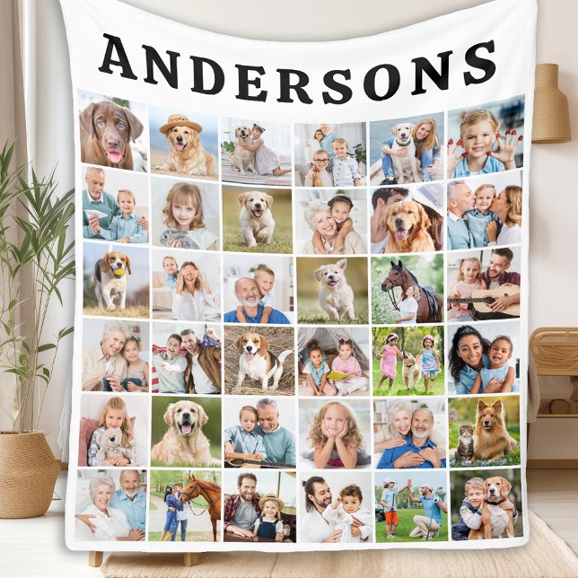 Cute Personalized 36 Photos Collage Birthday Gift Fleece Blanket (Creator Uploaded)