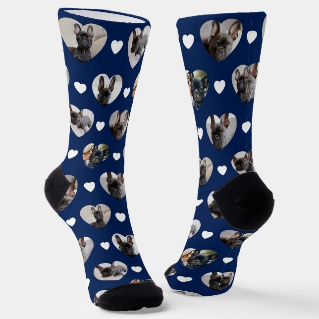 Cute Personalized 6 Heart-Shaped Pet Photos Socks (Angled)