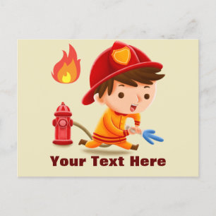 Cute Personalized Add a Name Firefighter Postcard