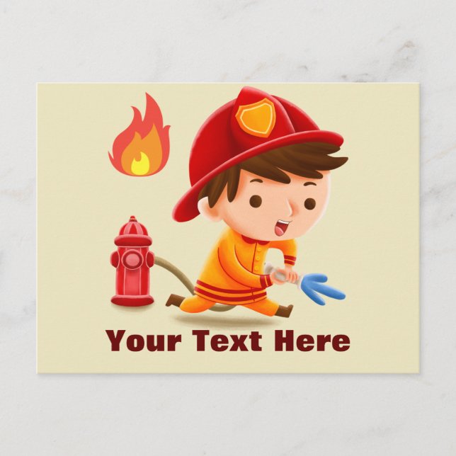 Cute Personalized Add a Name Firefighter Postcard (Front)