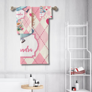 Cute Personalized Alice in Wonderland Bath Towel Set