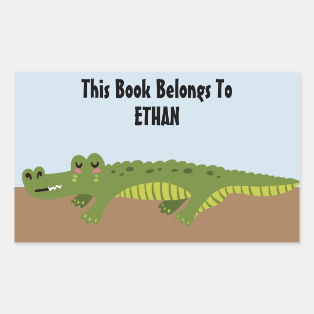 Cute Personalized Alligator Bookplate Sticker (Front)