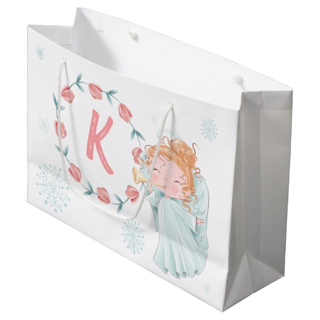 Cute Personalized Angel Large Gift Bag (Front Angled)