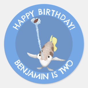 Cute personalized Archerfish cartoon birthday Classic Round Sticker