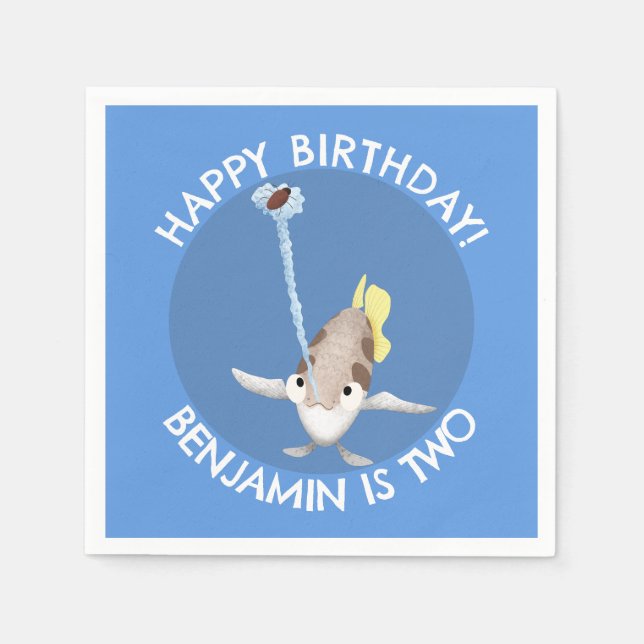 Cute personalized Archerfish cartoon birthday Napkin (Front)