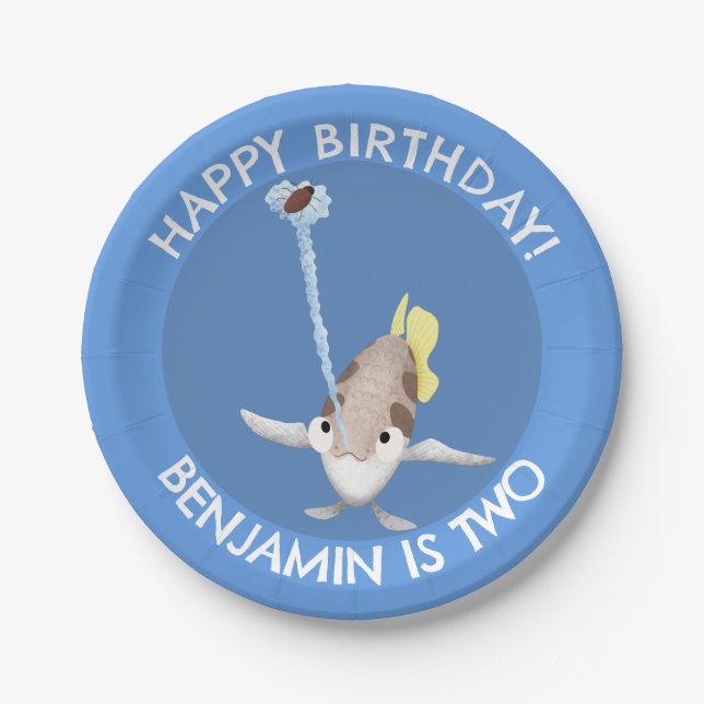Cute personalized Archerfish cartoon birthday Paper Plate (Front)