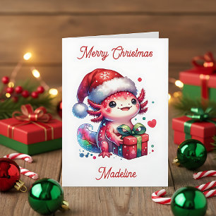 Cute Personalized Axolotl Christmas Colouring Page Card