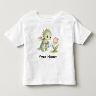 Cute Personalized Baby Dragon Watering Flowers Toddler T-shirt