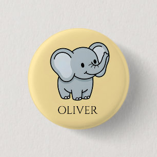 Cute Personalized Baby Elephant Kids Name 1 Inch Round Button