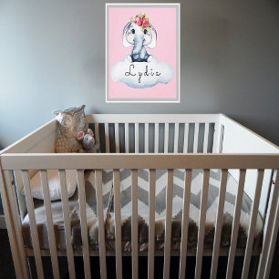 Cute Personalized Baby Elephant Nursery Room  Canvas Print
