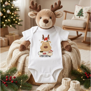 Cute Personalized Baby First Christmas Reindeer Bodysuit
