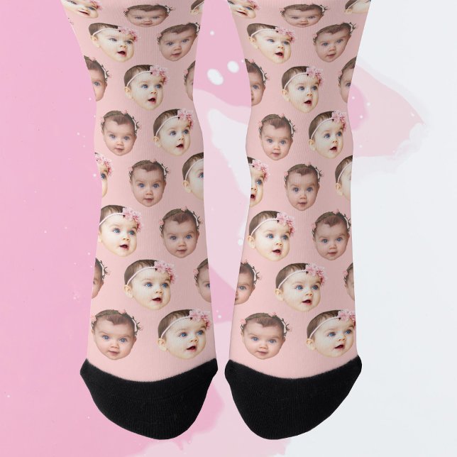 Cute Personalized Baby Kids Face 2 Photos Socks (Creator Uploaded)