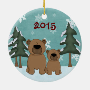 Cute Personalized Baby's First Christmas Bears Ceramic Ornament