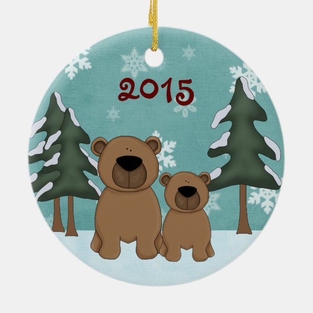 Cute Personalized Baby's First Christmas Bears Ceramic Ornament (Back)