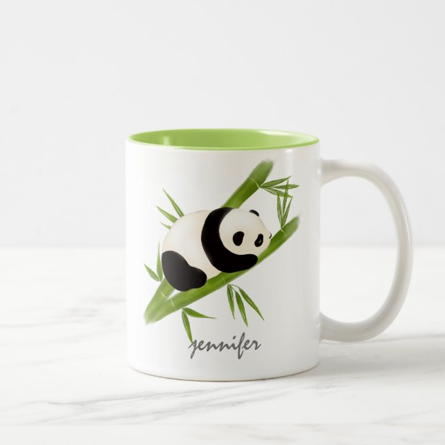 Cute Personalized Bamboo Tree Panda Bear Mug (Right)
