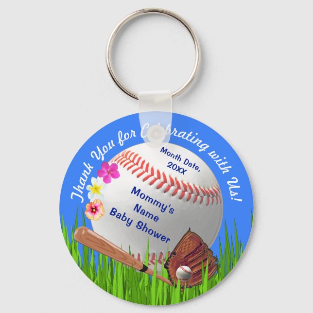 Cute Personalized Baseball Baby Shower Favors Keychain (Front)
