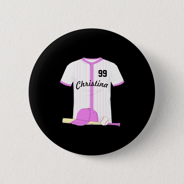 Cute Personalized Baseball Baby T Shirt  2 Inch Round Button (Front)