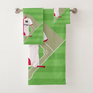 Cute Personalized Baseball Bath Towel Set