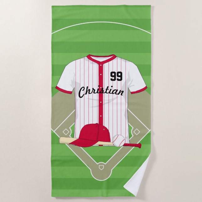 Cute Personalized Baseball Beach Towel (Front)