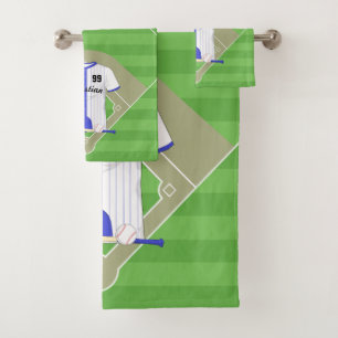Cute Personalized Baseball Blue Bath Towel Set