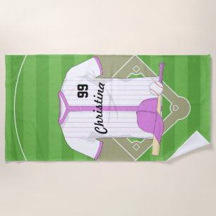 Cute Personalized Baseball pink Beach Towel