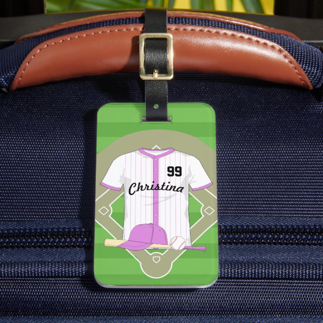 Cute Personalized Baseball pink Luggage Tag (Front Insitu 2)