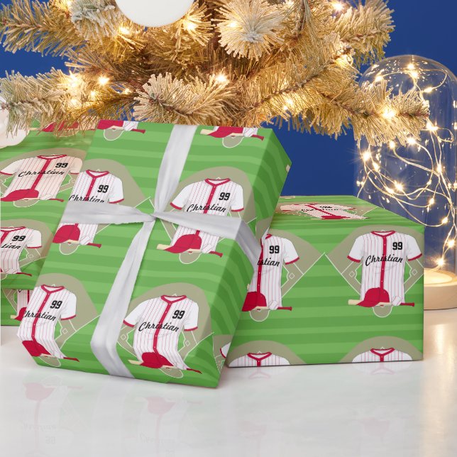 Cute Personalized Baseball Wrapping Paper (Holidays)