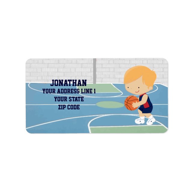 Cute Personalized Basketball Player blonde navy Label (Front)