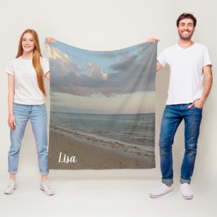 Cute Personalized Beach Photo Print Fleece Blanket