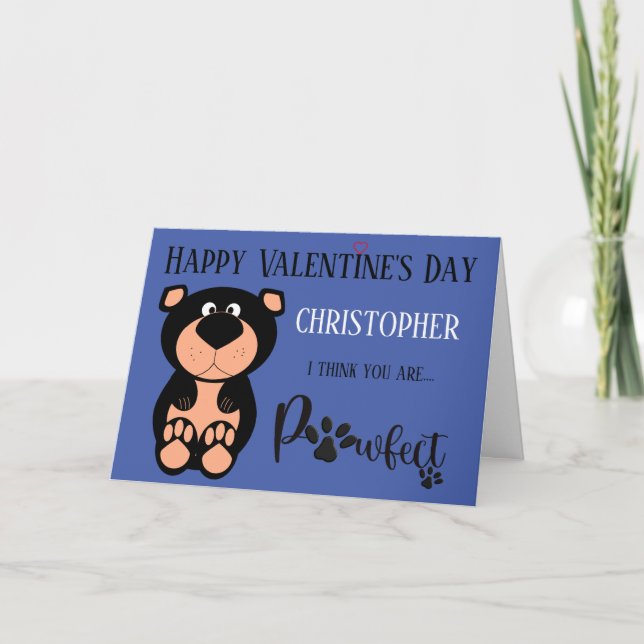Cute Personalized Bear Happy Valentines Day Name Card (Front)