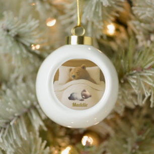 Cute Personalized Bear Snowflake Framed Ornament