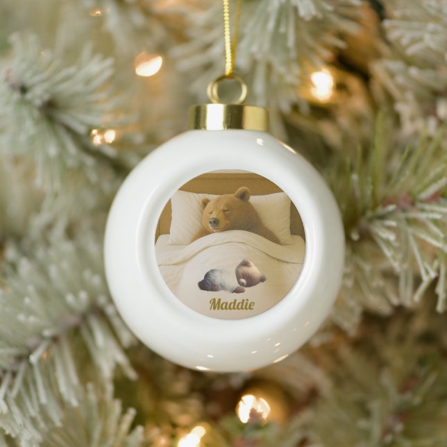 Cute Personalized Bear Snowflake Framed Ornament (Tree)