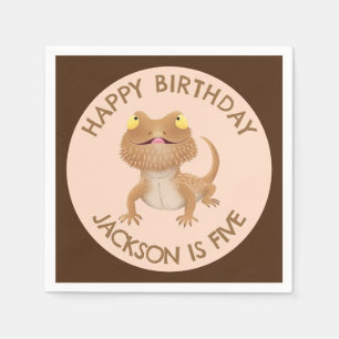Cute personalized bearded dragon lizard birthday napkin