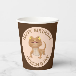 Cute personalized bearded dragon lizard birthday paper cups