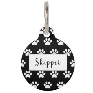 Cute Personalized black and white  paw print Pet Tag