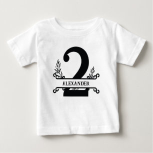 Cute Personalized Black & White Florals Kids Baby T-Shirt