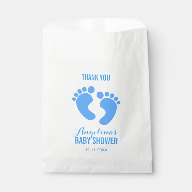 Cute Personalized Blue BABY FEET BOY Baby Shower Favour Bag (Front)