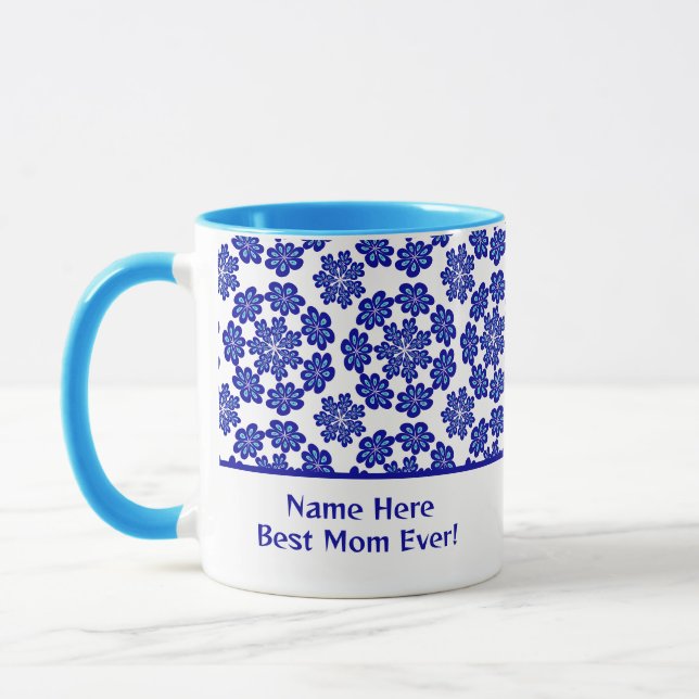 Cute Personalized Blue Evil Eye Geometric Pattern Mug (Left)
