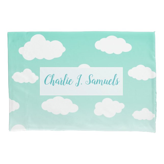 Cute Personalized Blue Sky & Cloud Pattern Pillowcase (Front)