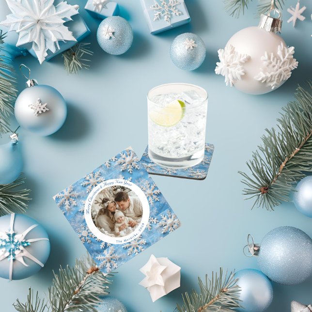 Cute Personalized Blue Snowflake Christmas  Coaster (Cute Christmas Blue and White Snowflake Hard Plastic Coaster 
)