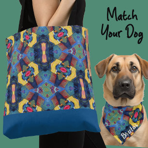 Cute Personalized Blue Yellow Photo Gift Dog Mom Tote Bag