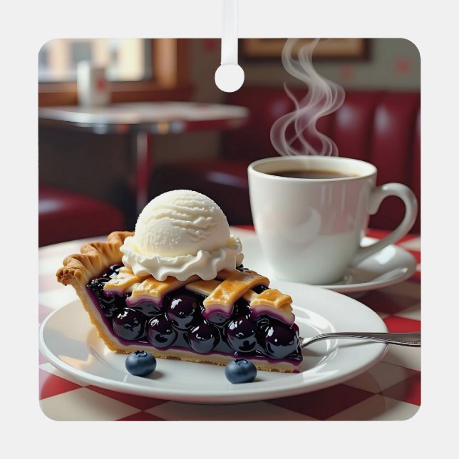 Cute Personalized Blueberry Pie Christmas Metal Ornament (Front)