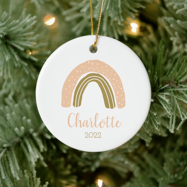 Cute Personalized Boho Rainbow Christmas Ceramic Ornament (Tree)