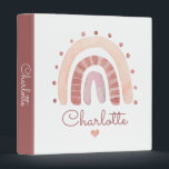 Cute Personalized Boho Watercolor Kid's Binder<br><div class="desc">Boho watercolor Rainbow with heart kid's school binder with a whimsical script typeface for a baby nursery or young toddler child's bedroom. Cinnamon and pink,  with little pink heart.</div>
