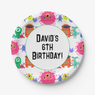 Cute Personalized Brightly Coloured Monster Paper Plate