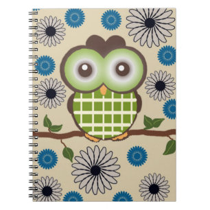 Cute Personalized Brown and Green Owl Notebook