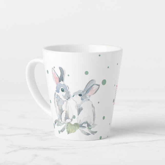 Cute Personalized Bunny Rabbit Green Watercolor Latte Mug (Left Angle)
