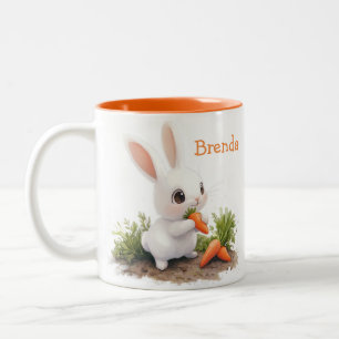 Cute Personalized Bunny with Carrot Two-Tone Coffee Mug