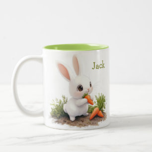Cute Personalized Bunny with Carrot Two-Tone Coffee Mug